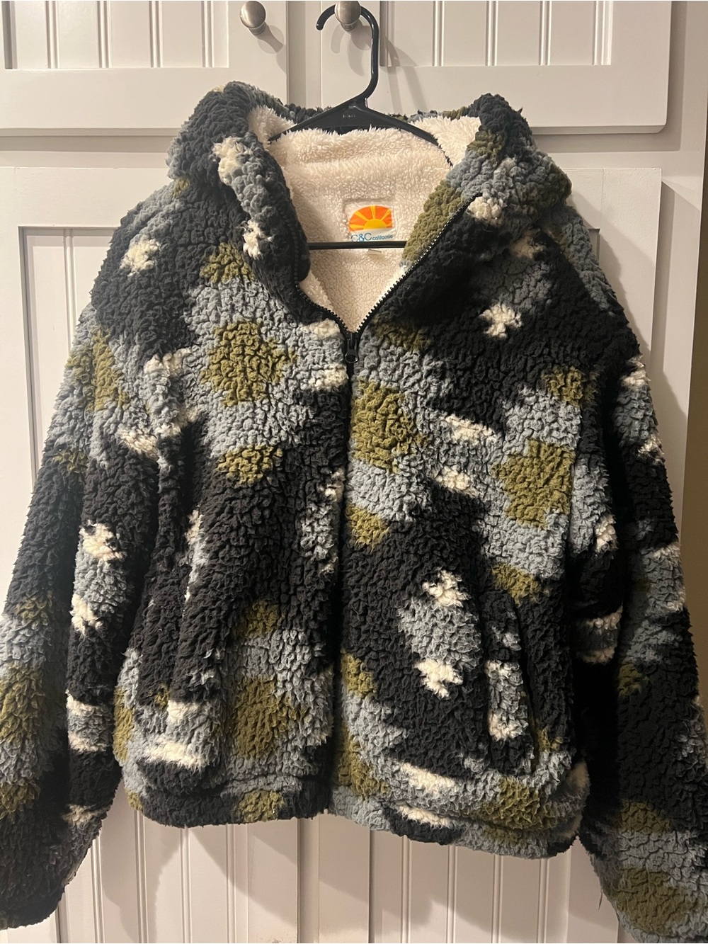 CC hooded fleece Jacket in Black, Gray & Olive - Cozy Fleece Coat